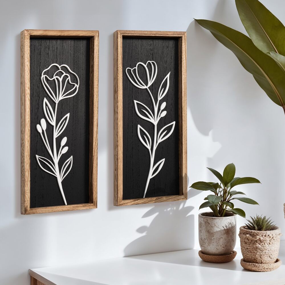 7352 3D Vintage Black Living Room Decor Set of 2 Lightweight, Wooden
